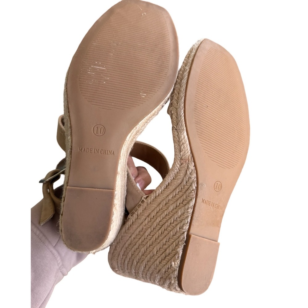 Steve Madden URI Tan Suede Espadrille Wedge Sandals Square Toe Womens 10M - Picture 7 of 8
